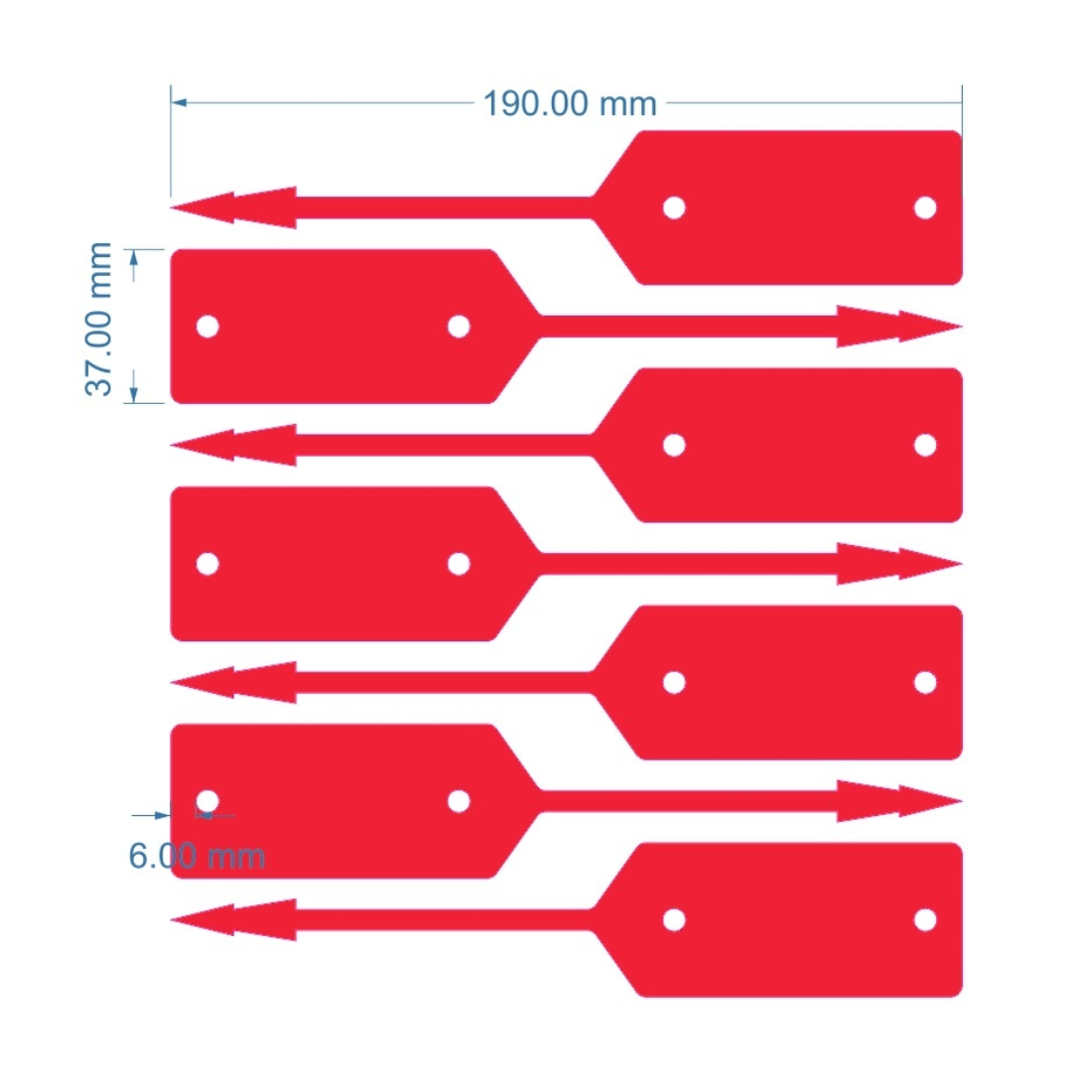Etiquetas con ranura 190x37mm PEAD, Rojo