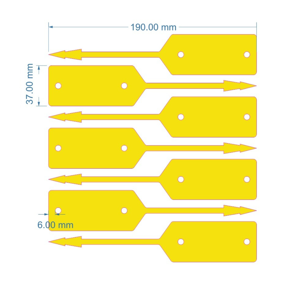 Etiquetas con ranura 190x37mm PEAD, Amarillo