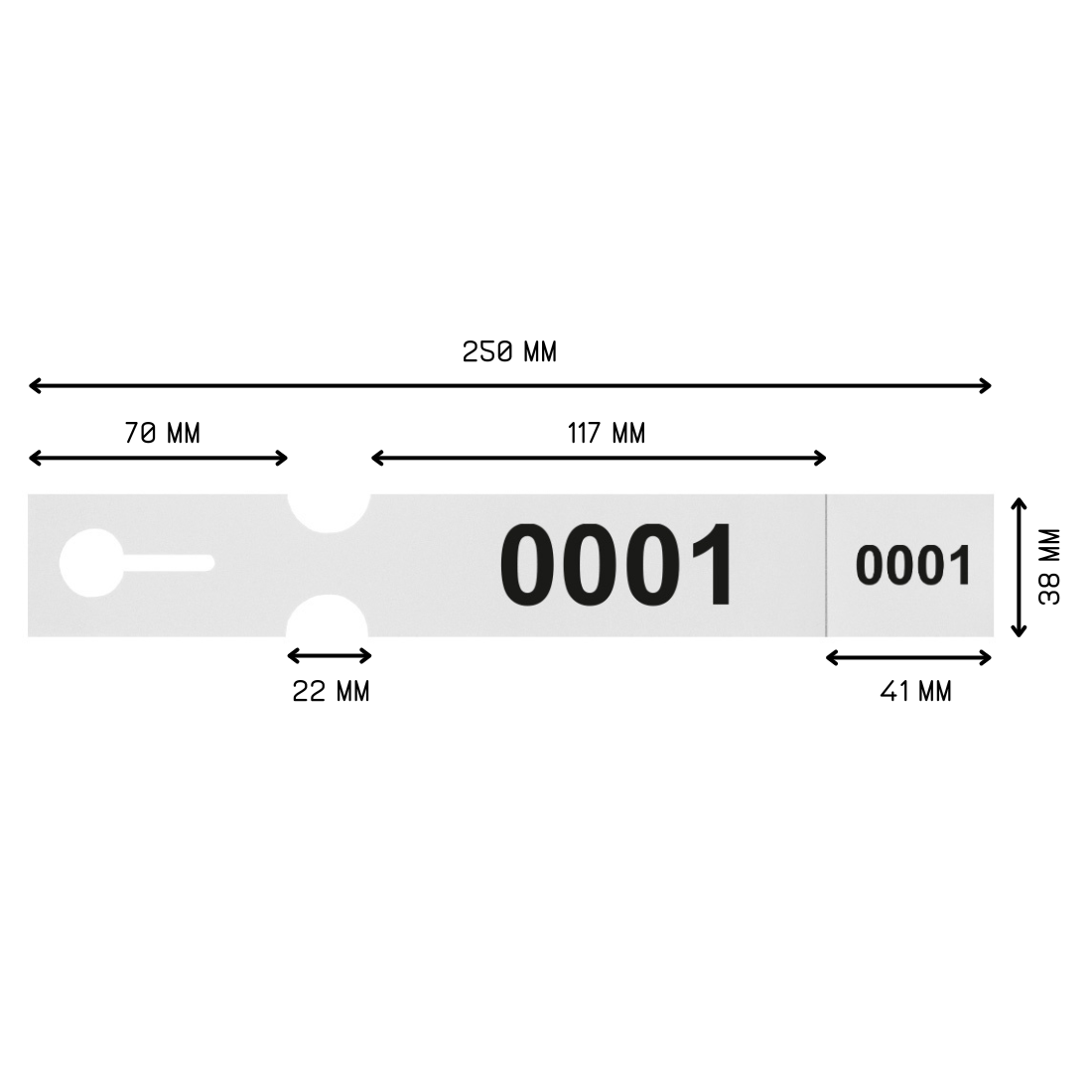 Etiquetas con ranura 250x38mm PET - Numerado, Blanco