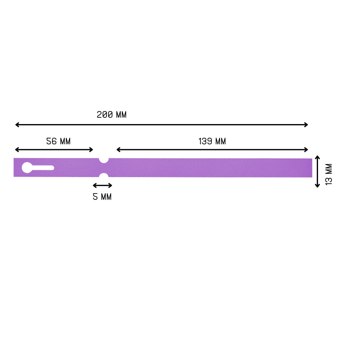 Etiquetas con ranura 200x13m PEAD, Morado